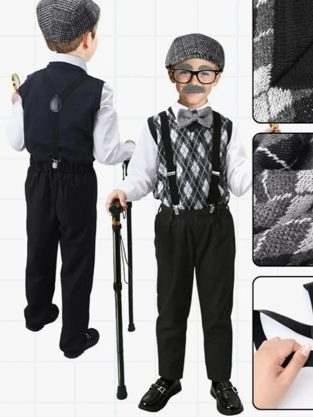 NWT Boys Old Man 6 Pc Halloween Costume Sz 8-10